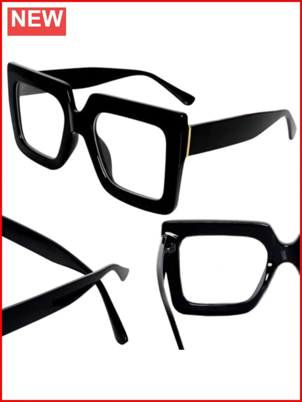 Oversized Square Blue Light Glasses Computer Eyewear Thick Plastic Frame for
